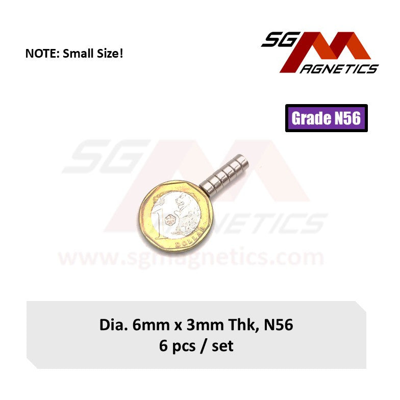 6x3mm N56 - Neodymium Disc Magnets - 6pcs