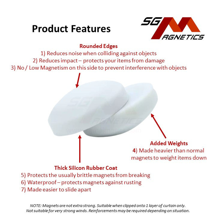 Weighted Magnets - Silicone Coated Rubber Waterproof Curtain Shower Heavy Magnet