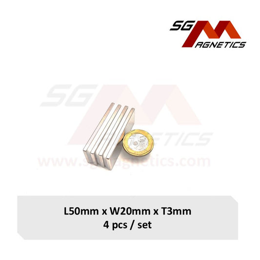 50x20x3mm N35 - Neodymium Block Magnets - 4pcs