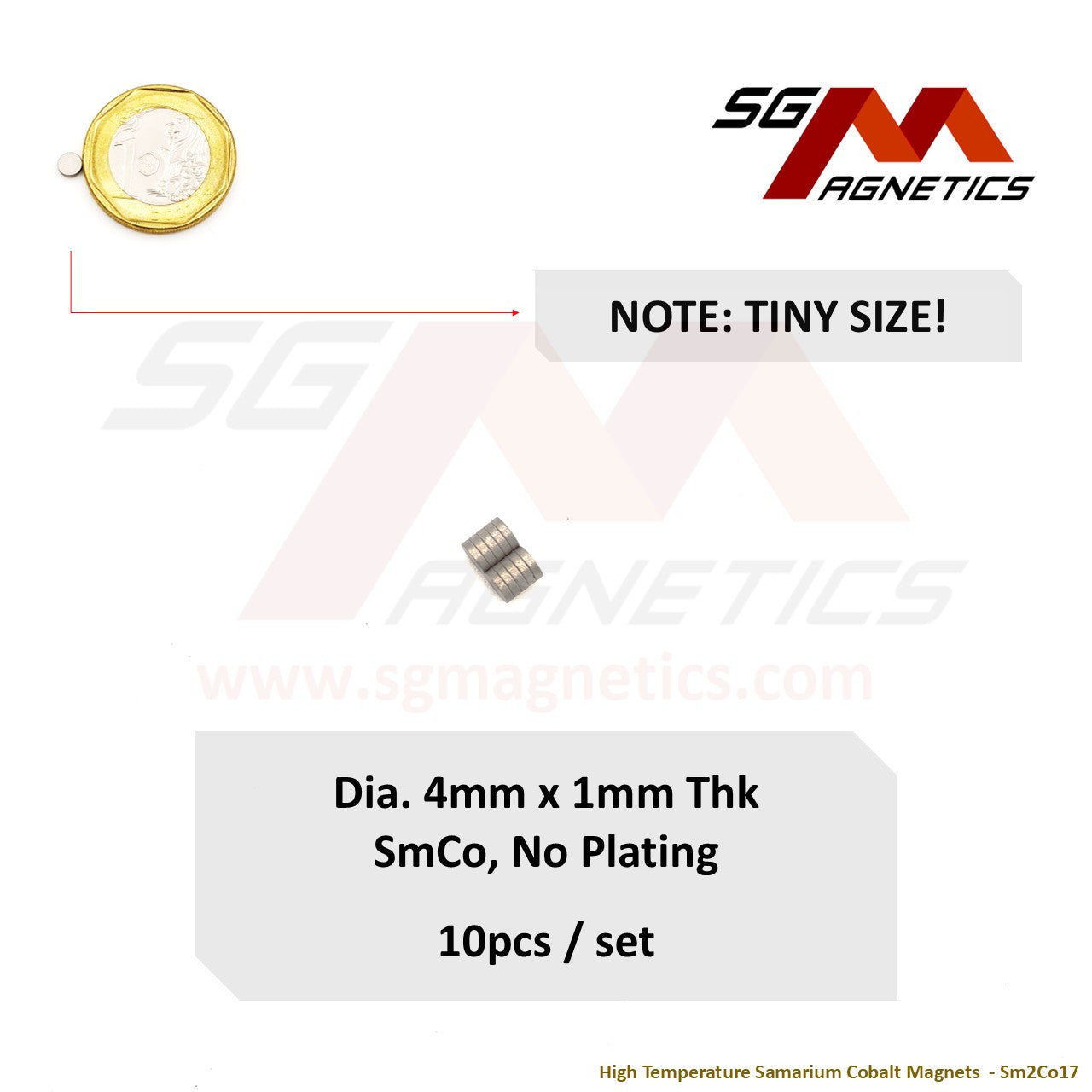 4x1mm - Samarium Cobalt SmCo Disc Magnets - 10pcs