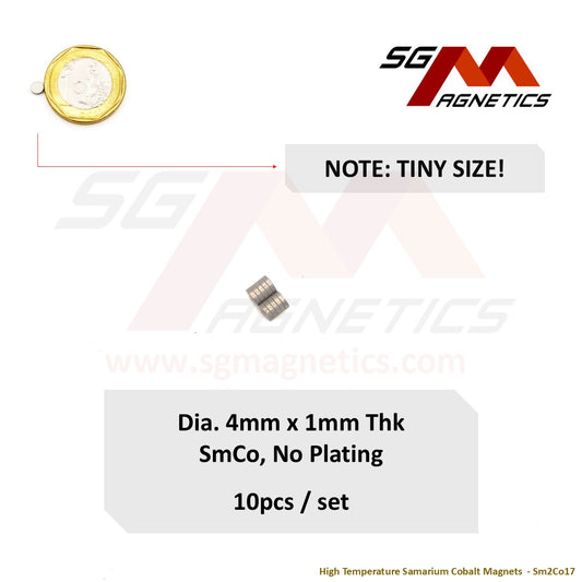 4x1mm - Samarium Cobalt SmCo Disc Magnets - 10pcs