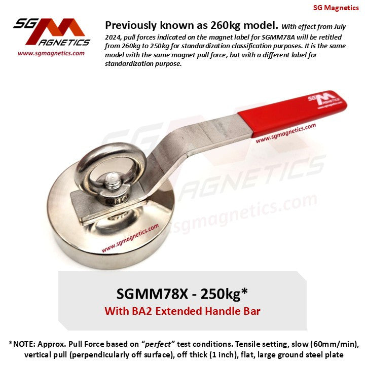 SGMM78X - Diving Magnet - Commercial Dive Magnet with Handle Bar 250kg (260kg)