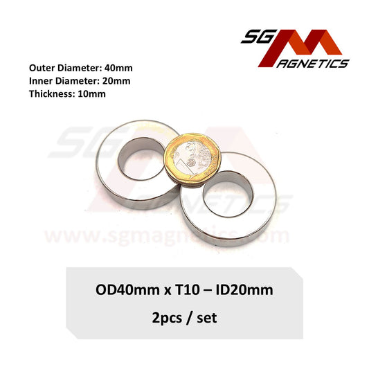 40x10-20mm N35 - Neodymium Ring Magnets - 2pcs