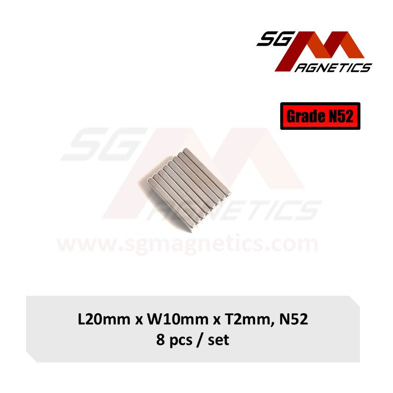 20x10x2mm N52 - Neodymium Block Magnets - 8pcs