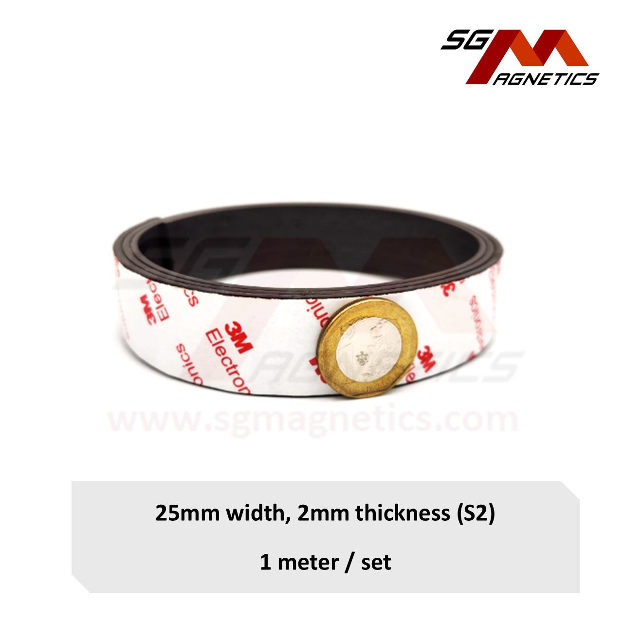 1" Magnetic Strip (Width 25mm) T2mm Ver. S2 Flexible Magnet Roll with 3M Tape