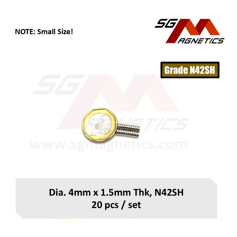 4x1.5mm N42SH - Neodymium Disc Magnets - 20pcs