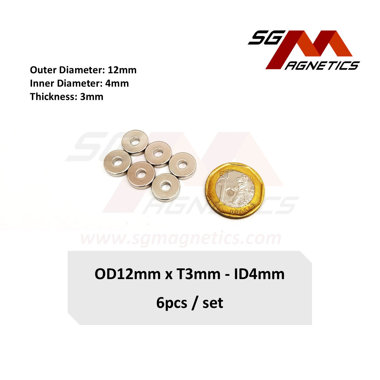12x3-4mm N35 - Neodymium Ring Magnets - 6pcs
