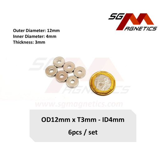 12x3-4mm N35 - Neodymium Ring Magnets - 6pcs