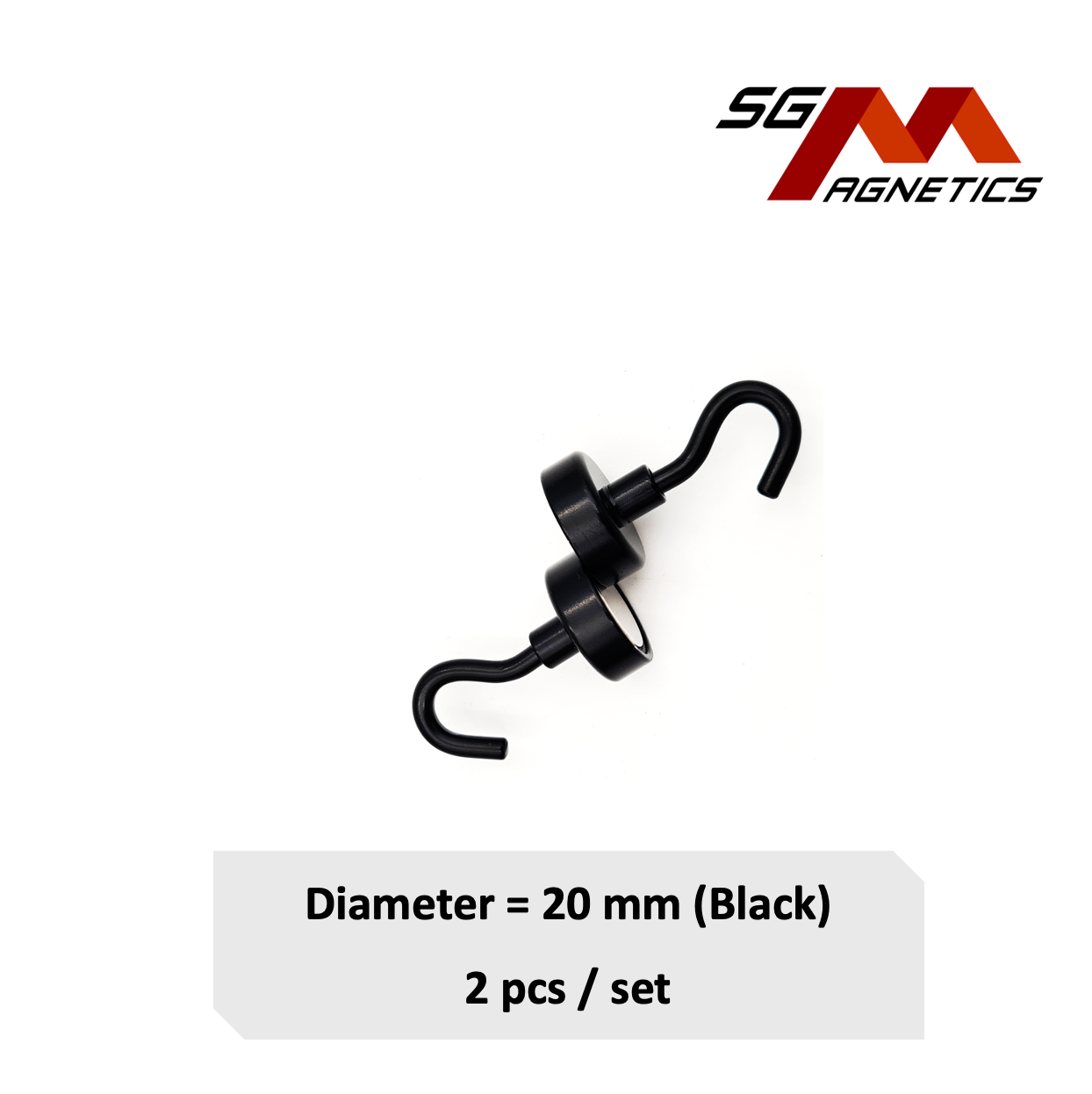 20mm Black Hook Pot SGNPE20 - Neodymium Magnet - 2pcs