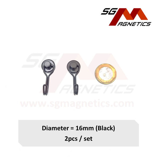16mm Black 360° Swivel Hook Pot SGNPG16 - Neodymium Magnet - 2pcs