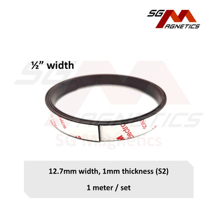 Extra Thin T1mm W 0.5" Flexible Magnetic Strip Roll, Ver. S2 with 3M adhesive