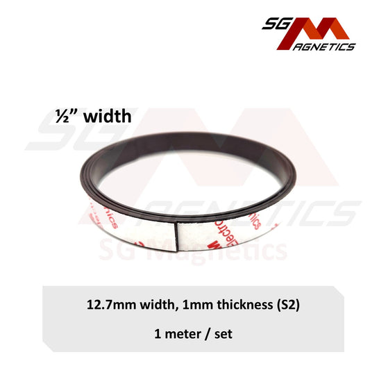 Extra Thin T1mm W 0.5" Flexible Magnetic Strip Roll, Ver. S2 with 3M adhesive
