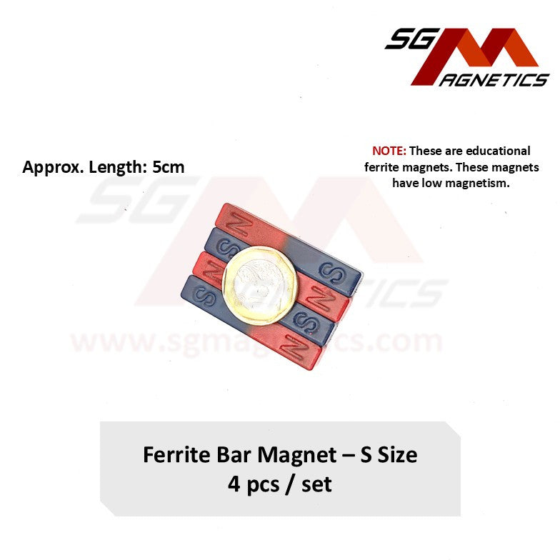 L50mm S Bar - Educational Magnets - Ferrite Bar Magnet - 4pcs