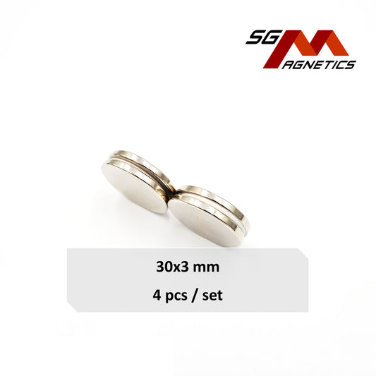 30x3mm N35 - Neodymium Disc Magnets - 4pcs