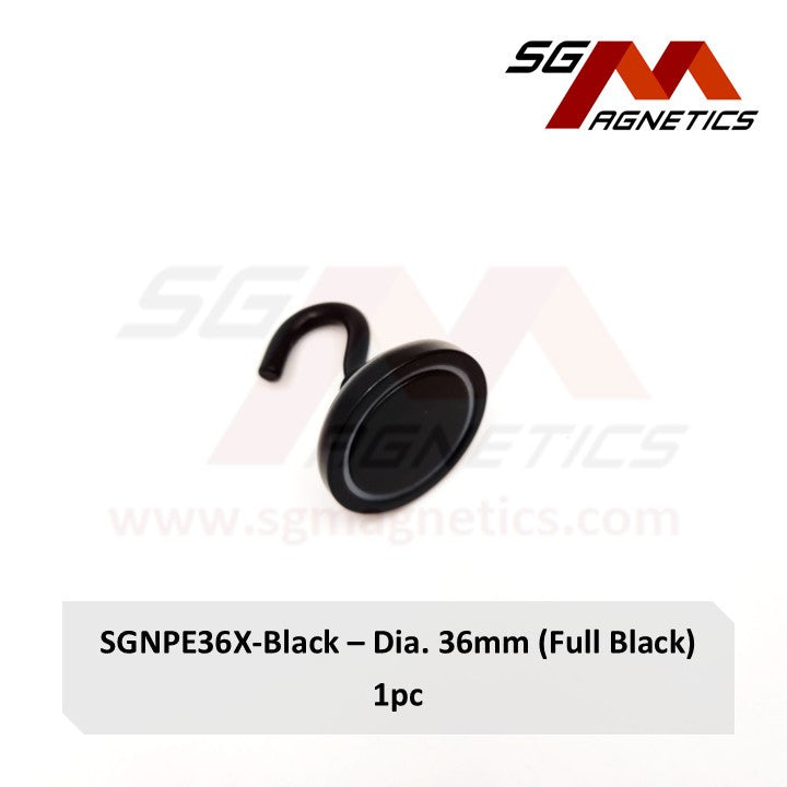 Improved 36mm Black Hook Pot Magnet - SGNPE36X - E: 50kg , X: ?kg