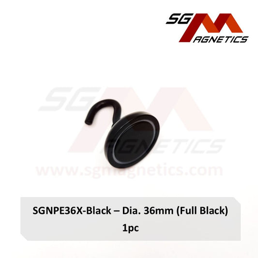 Improved 36mm Black Hook Pot Magnet - SGNPE36X - E: 50kg , X: ?kg