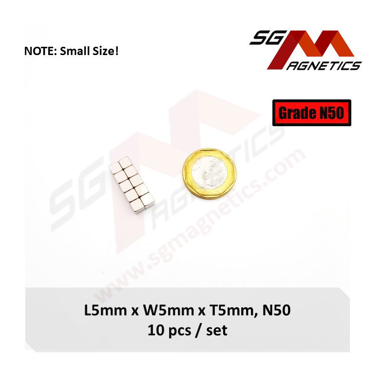 5x5x5mm N50 - Neodymium Block Magnets - 10pcs