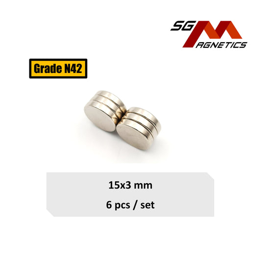 15x3mm N42 - Neodymium Disc Magnets - 6pcs