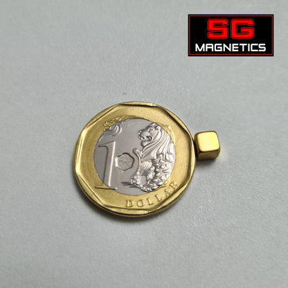 4x4x4mm N35 - Gold Coloured Neodymium Cube Magnets - 10pcs