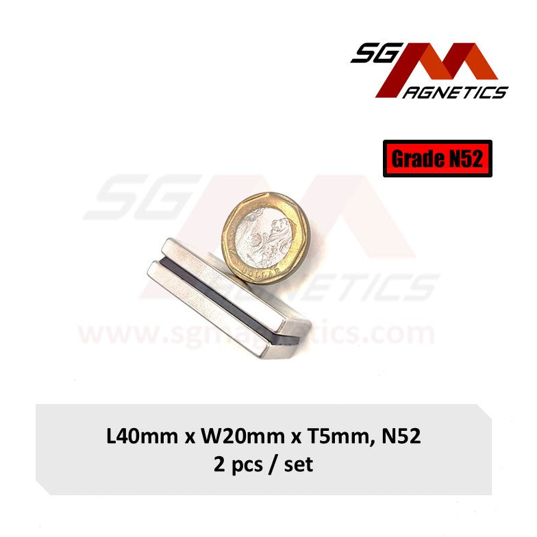 40x20x5mm N52 - Neodymium Block Magnets - 2pcs