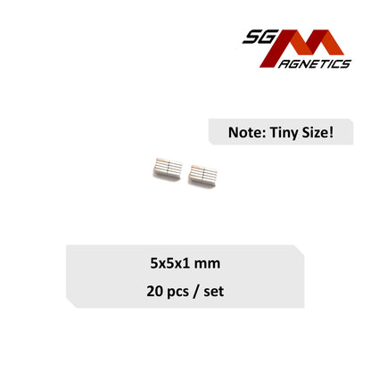 5x5x1mm N35 - Neodymium Block Magnets - 20pcs