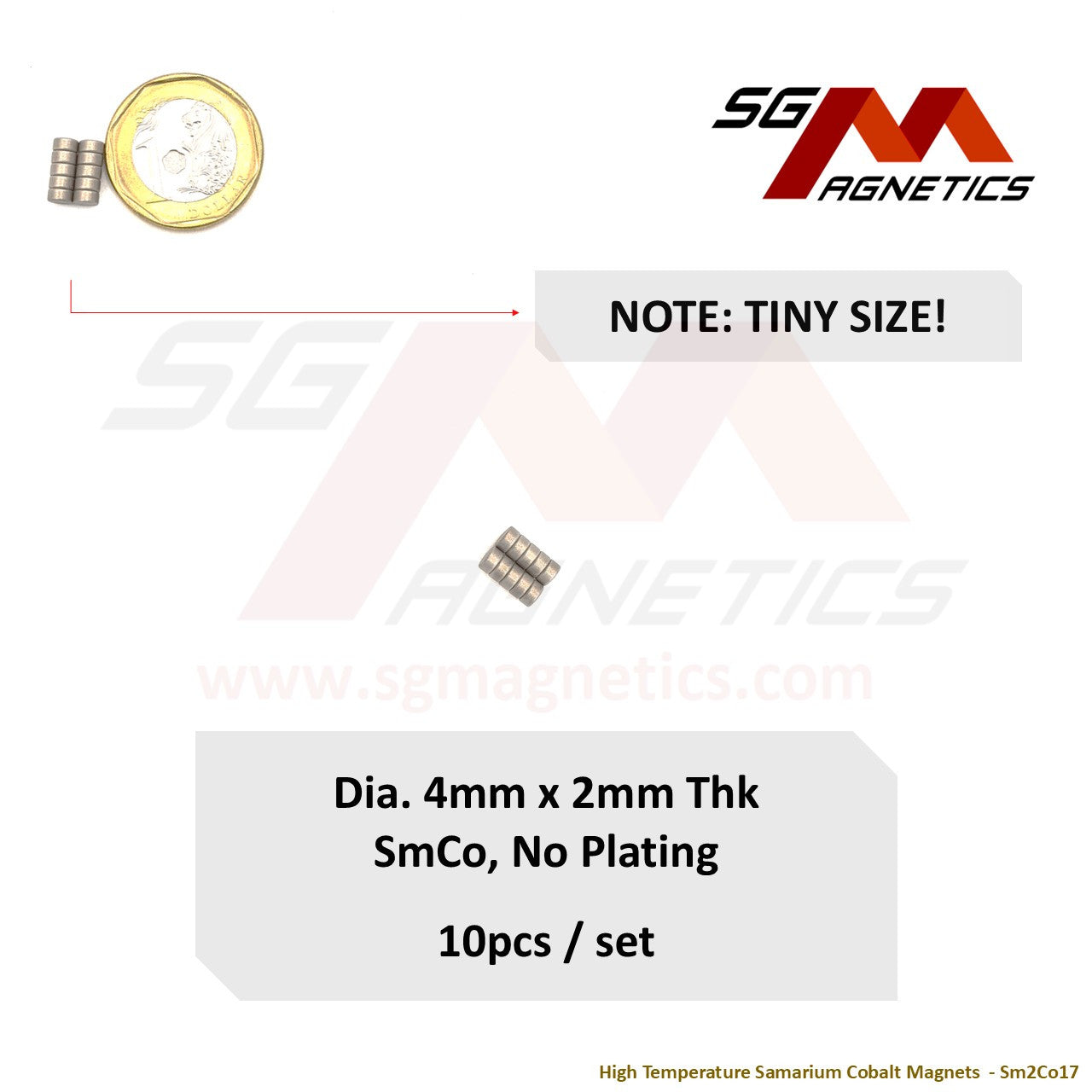 4x2mm - Samarium Cobalt SmCo Disc Magnets - 10pcs