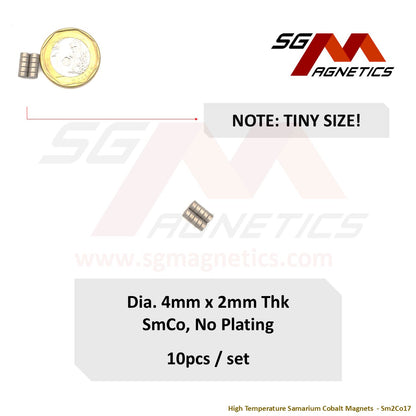 4x2mm - Samarium Cobalt SmCo Disc Magnets - 10pcs