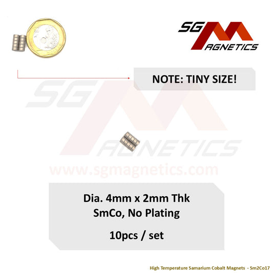 4x2mm - Samarium Cobalt SmCo Disc Magnets - 10pcs