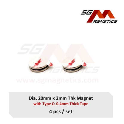 20x2mm N35 Type C Tape - Magnets with 3M VHB Double Sided Adhesive Tape - 4pcs
