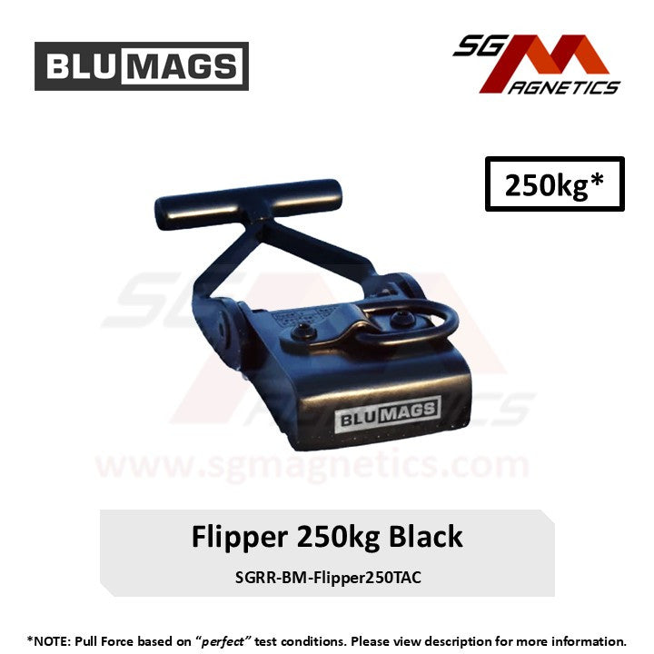 250kg Marine Magnets - Blumags Flipper 250 Black - Tactical Diving Magnet
