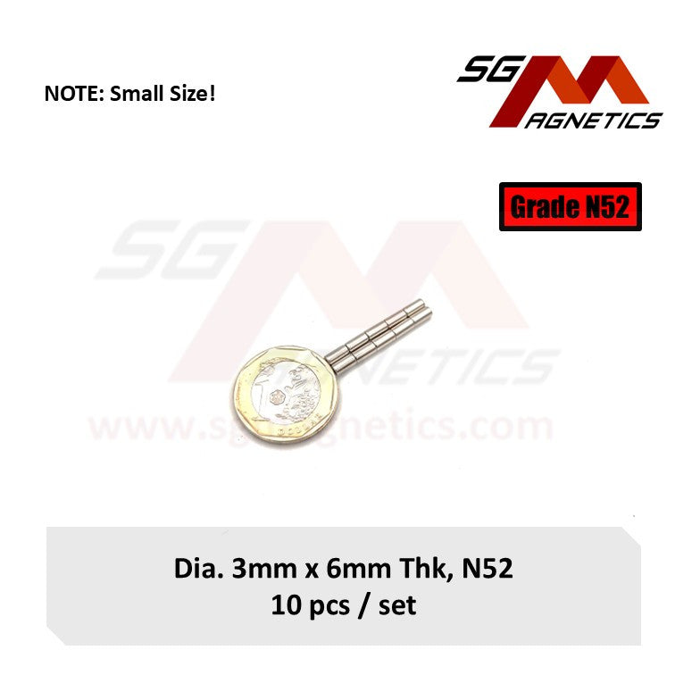 3x6mm N52 - Neodymium Disc Magnets - 10pcs