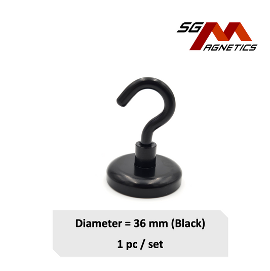 36mm Black Hook Pot SGNPE36 - Neodymium Magnet - 1pc