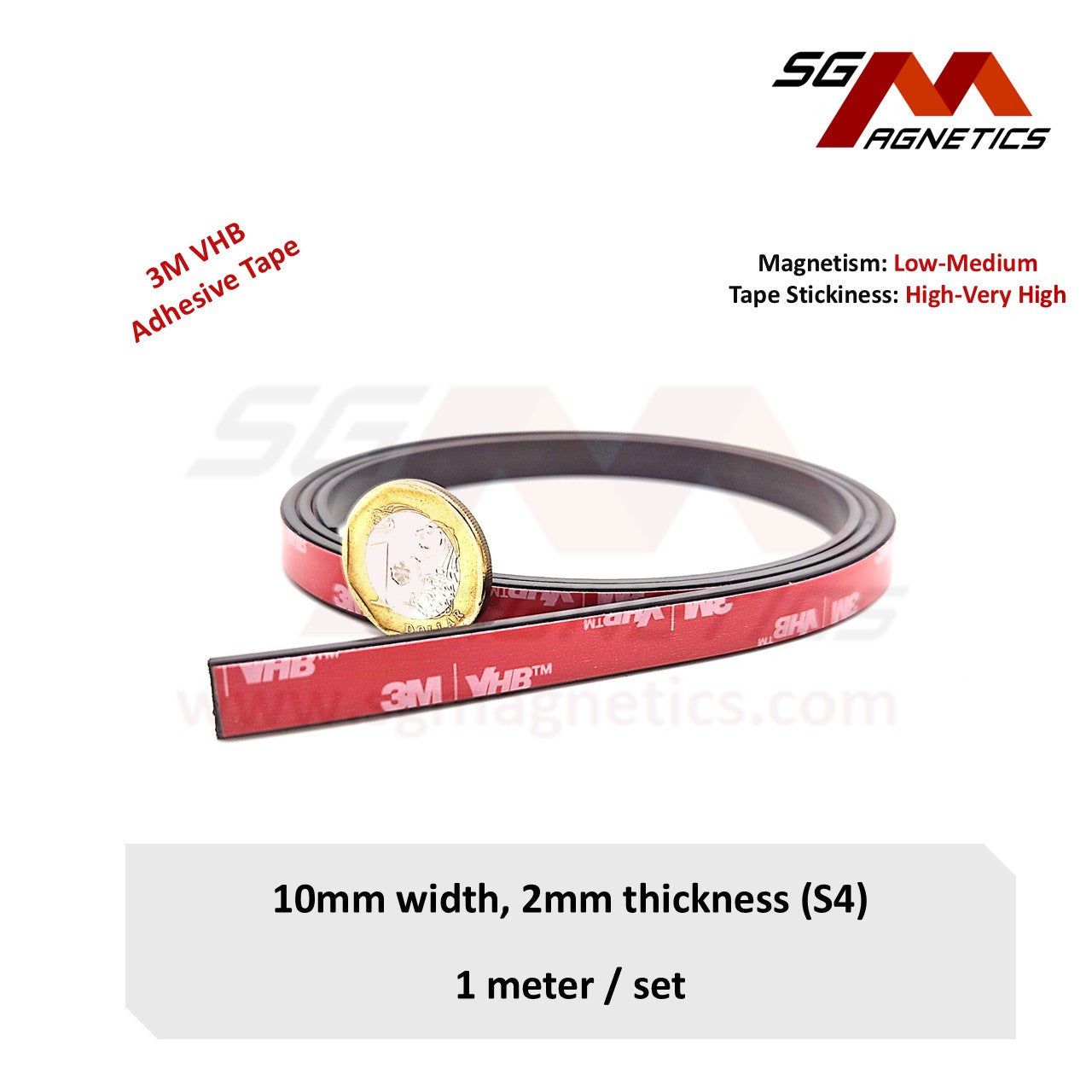 10mm Magnetic Tape - 2mm Thk Ver. S4 - Flexible Magnet Roll with 3M Adhesive