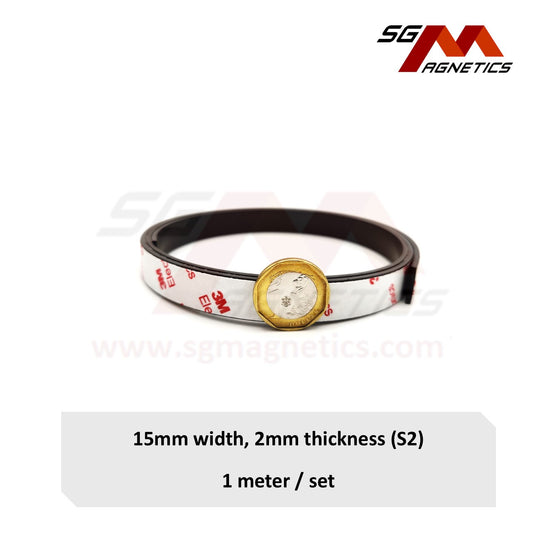 15mm Magnetic 3M Tape T2mm Ver. S2 - Flexible Magnet Strip Roll with 3M Adhesive