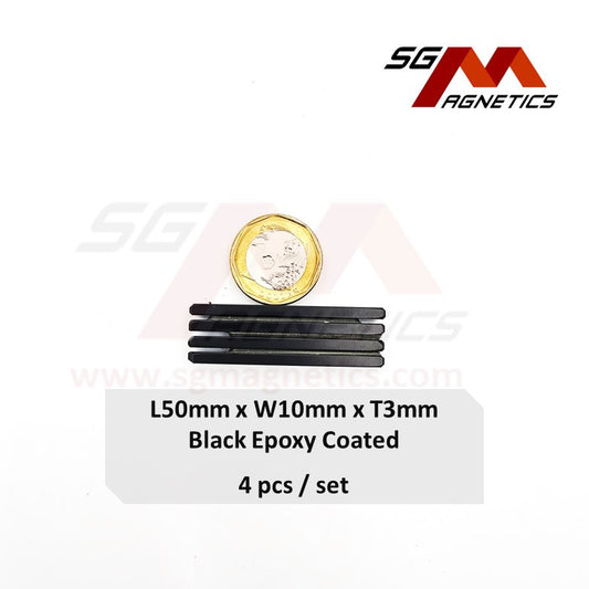 50x10x3mm N35 - Black Epoxy Neodymium Block Magnet - 4pcs