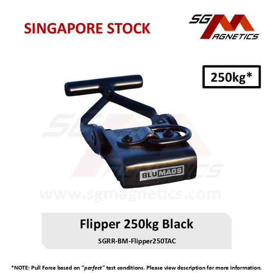 250kg Marine Magnets - Blumags Flipper 250 Black - Tactical Diving Magnet