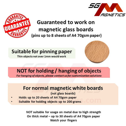 Strong Glass Board Magnets - Natural Wood Magnet Pin for Glassboards White board