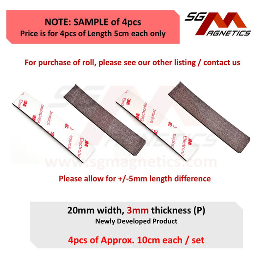 Sample 100x20x3mm Flexible Neodymium Magnetic Strip, Ver. P - 4pcs