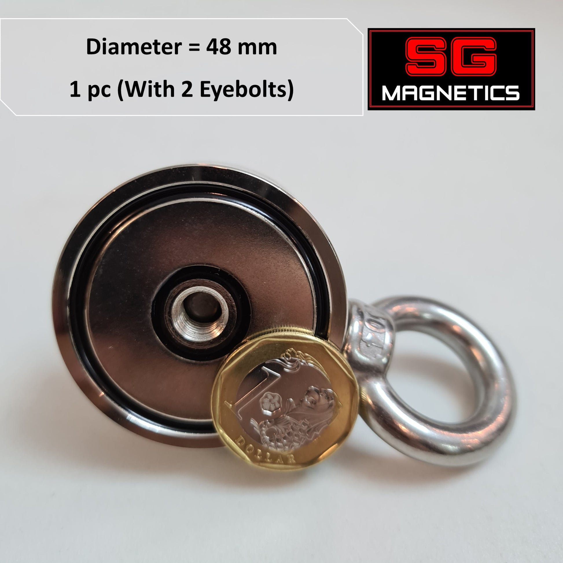 D48 Neodymium Pot Magnet SGNFD48 - Dual Eyebolt - 1pc