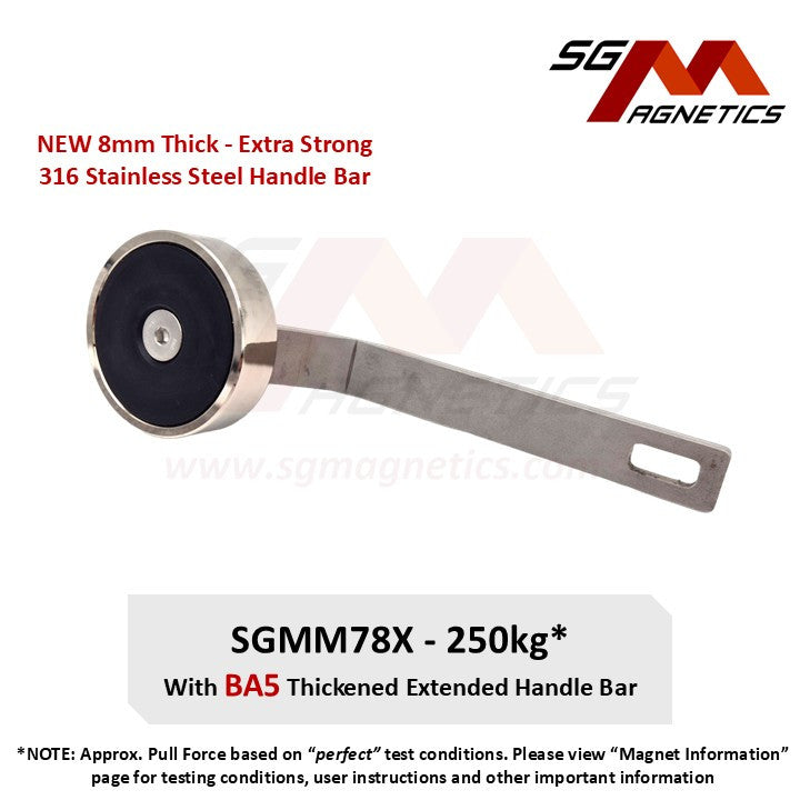 SGMM78X - Diving Magnet - Commercial Dive Magnet with Thickened Handle Bar 250kg