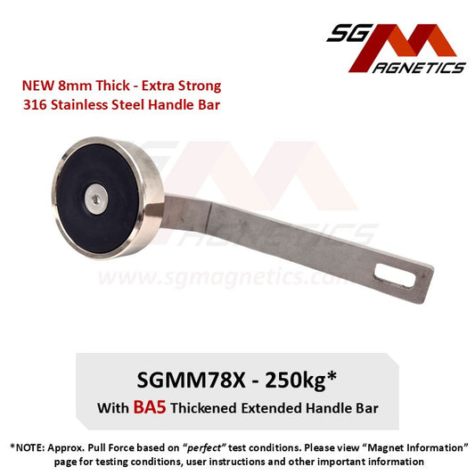 SGMM78X - Diving Magnet - Commercial Dive Magnet with Thickened Handle Bar 250kg