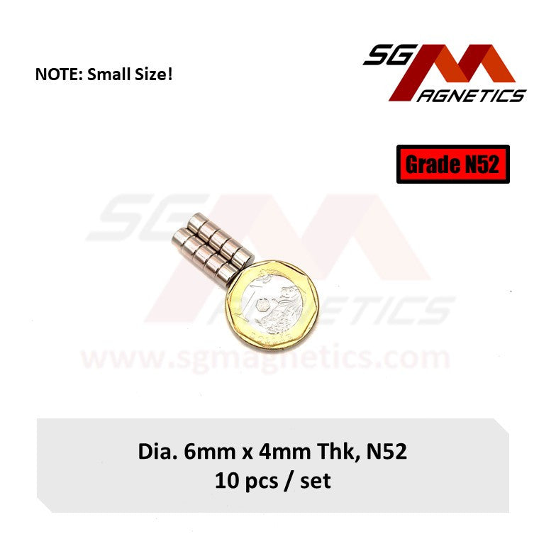 6x4mm N52 - Neodymium Disc Magnets - 10pcs