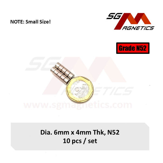 6x4mm N52 - Neodymium Disc Magnets - 10pcs