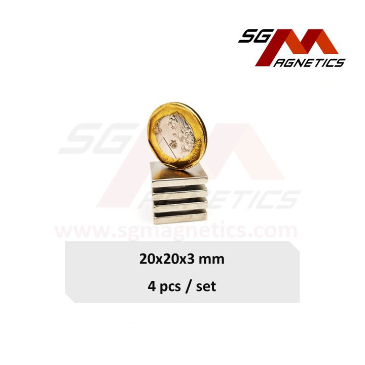 20x20x3mm N35 - Neodymium Block Magnets - 4pcs