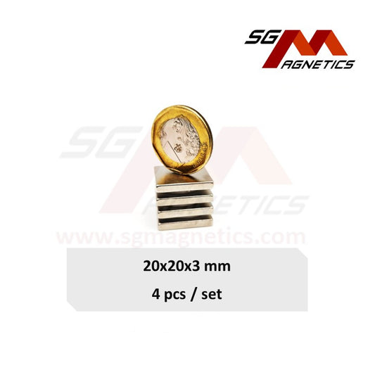 20x20x3mm N35 - Neodymium Block Magnets - 4pcs