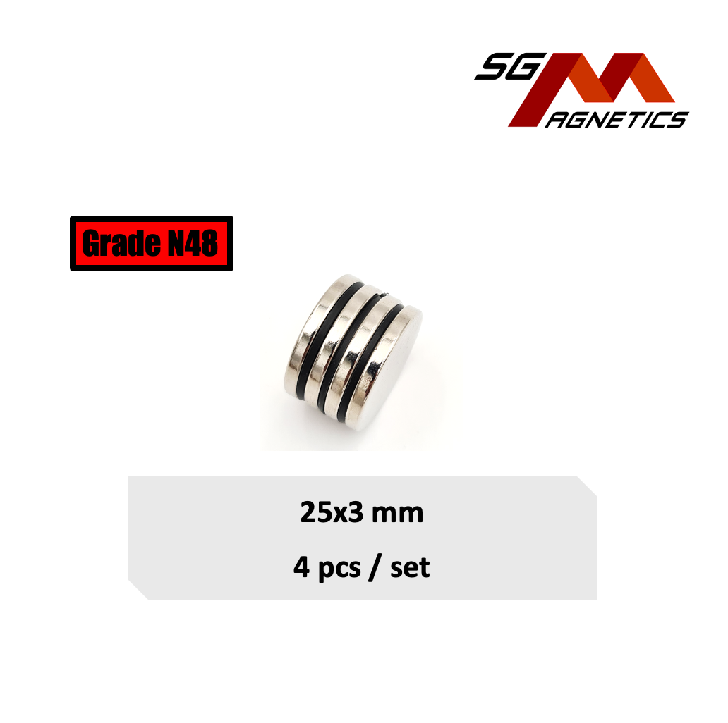 25x3mm N48 - Neodymium Disc Magnets - 4pcs