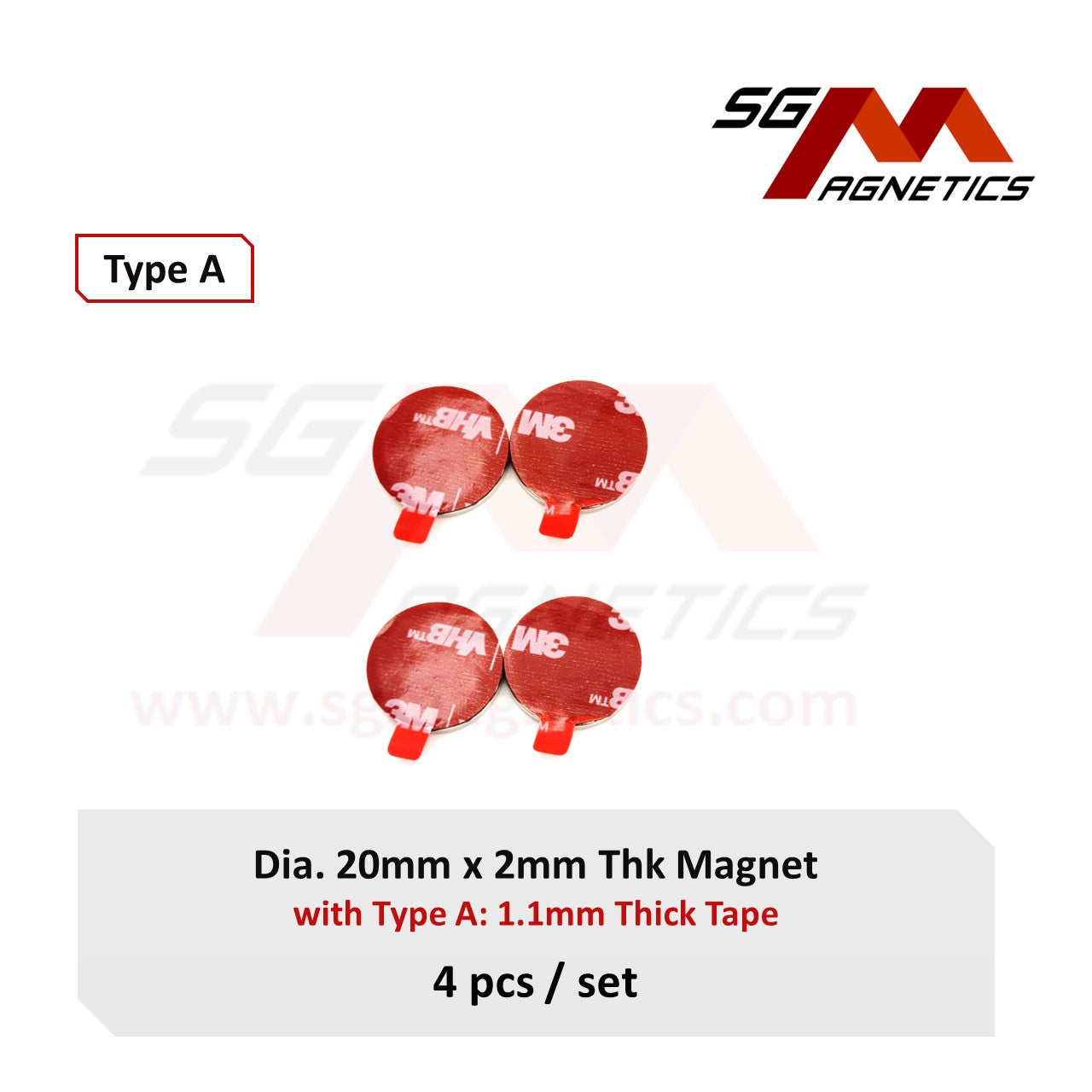 20x2mm N35 Type A Tape - Magnets with 3M VHB Double Sided Adhesive Tape - 4pcs
