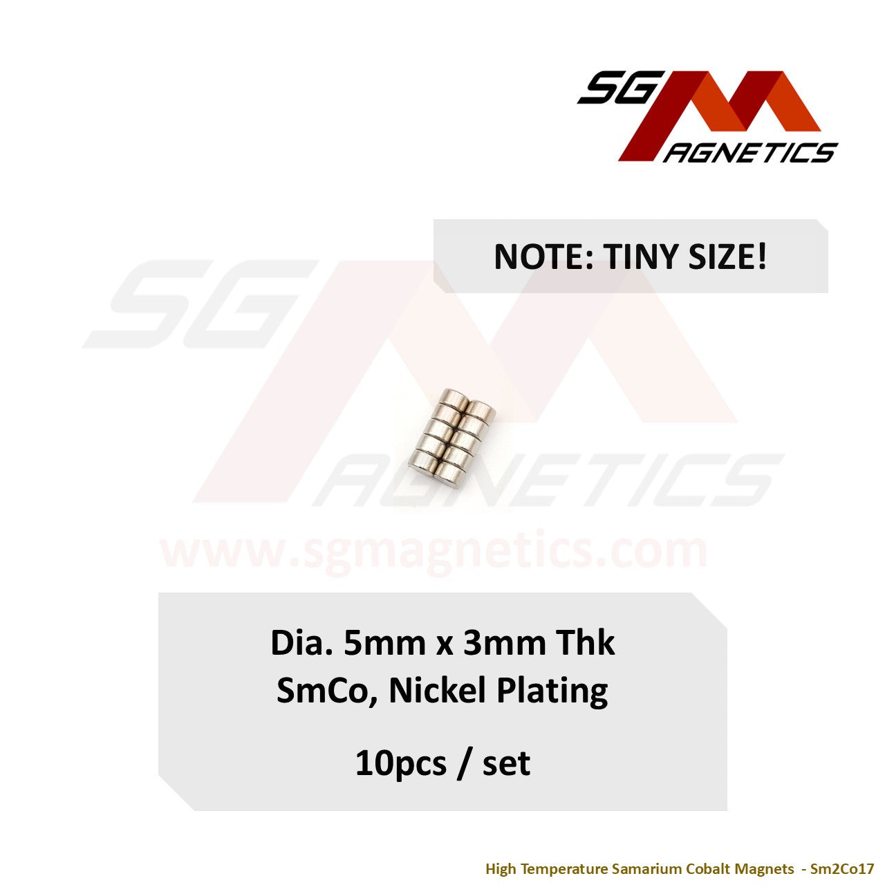 5x3mm Ni-Coated - Samarium Cobalt SmCo Disc Magnets - 10pcs