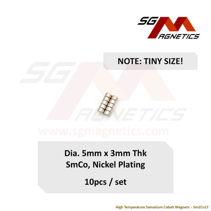 5x3mm Ni-Coated - Samarium Cobalt SmCo Disc Magnets - 10pcs