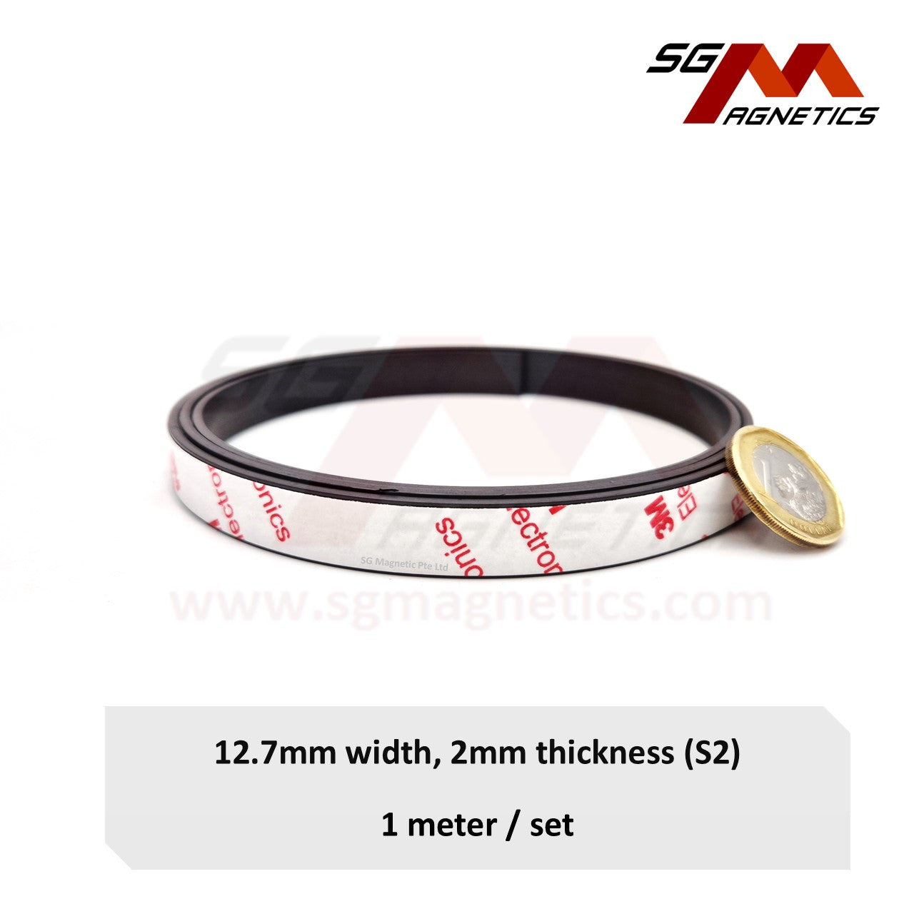 1/2" Magnetic Strip Roll W12.7mm T2mm Ver. S2  Flexible Magnet Tape with 3M